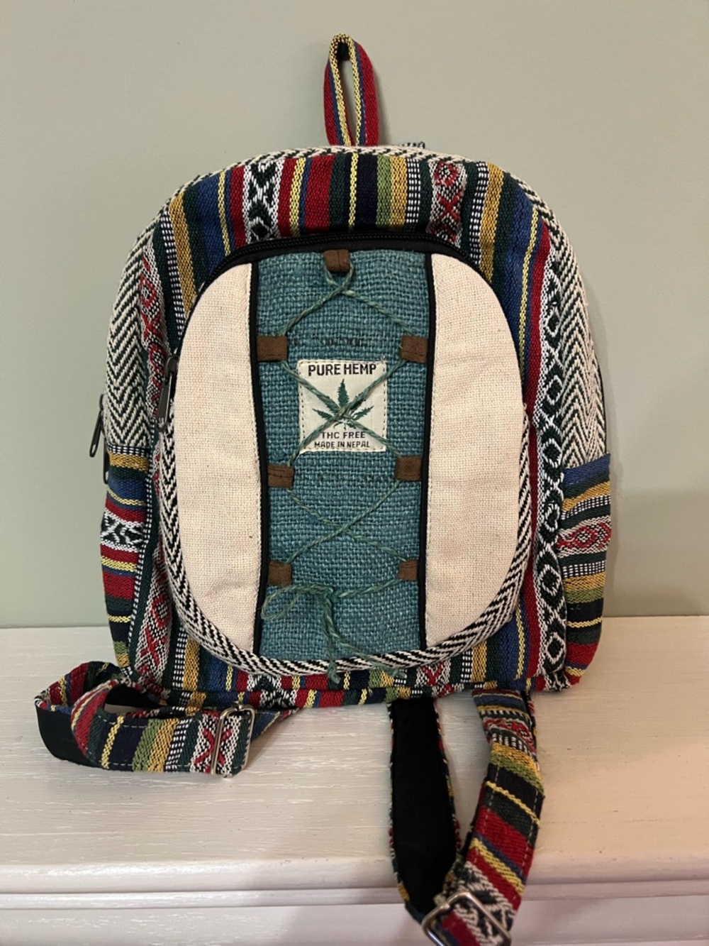 Himalayan Natural Hemp Nepal Multicolor Boho Lightweight Handmade Backpack